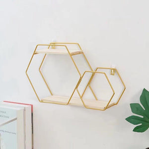 "Double Hexagon"  Wrought Iron Wall Shelf
