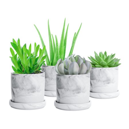 Marble Design Set of 4 Succulent Planters