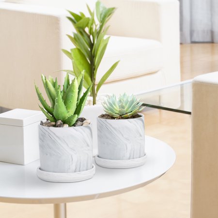 Marble Pattern Pots Set of 3 - Grey Planters